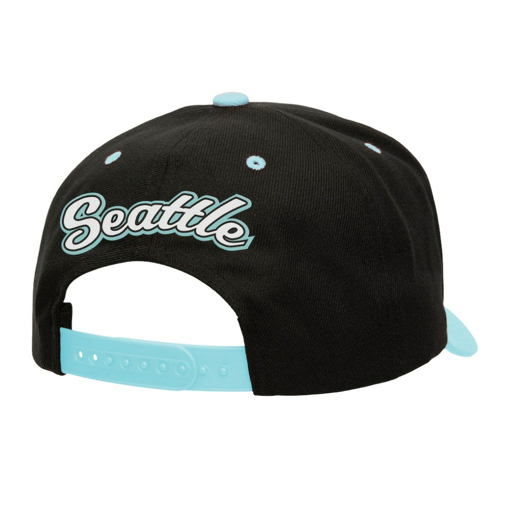 Seattle Kraken Mitchell & Ness Backside Script Two-Tone Pro Crown Adjustable Hat - Black/Light Blue - NHL