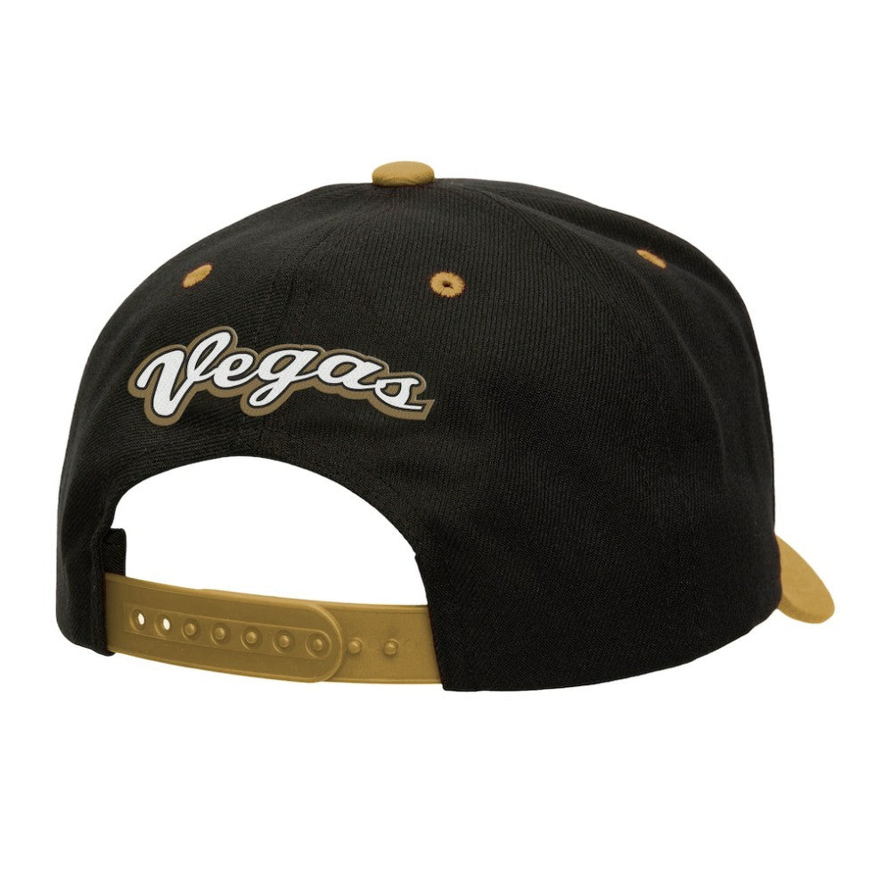 Vegas Golden Knights Mitchell & Ness Backside Script Two-Tone Pro Crown Adjustable Hat - Black/Gold - NHL