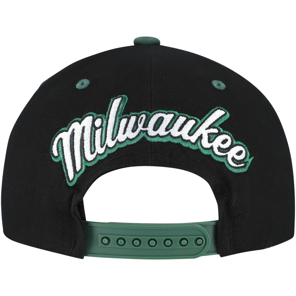 Milwaukee Bucks Backside Script Two-Tone Pro Crown Adjustable Hat Black/Hunter Green - NBA