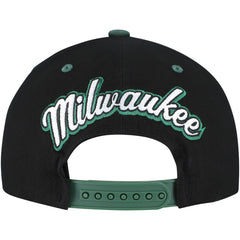 Milwaukee Bucks Backside Script Two-Tone Pro Crown Adjustable Hat Black/Hunter Green - NBA