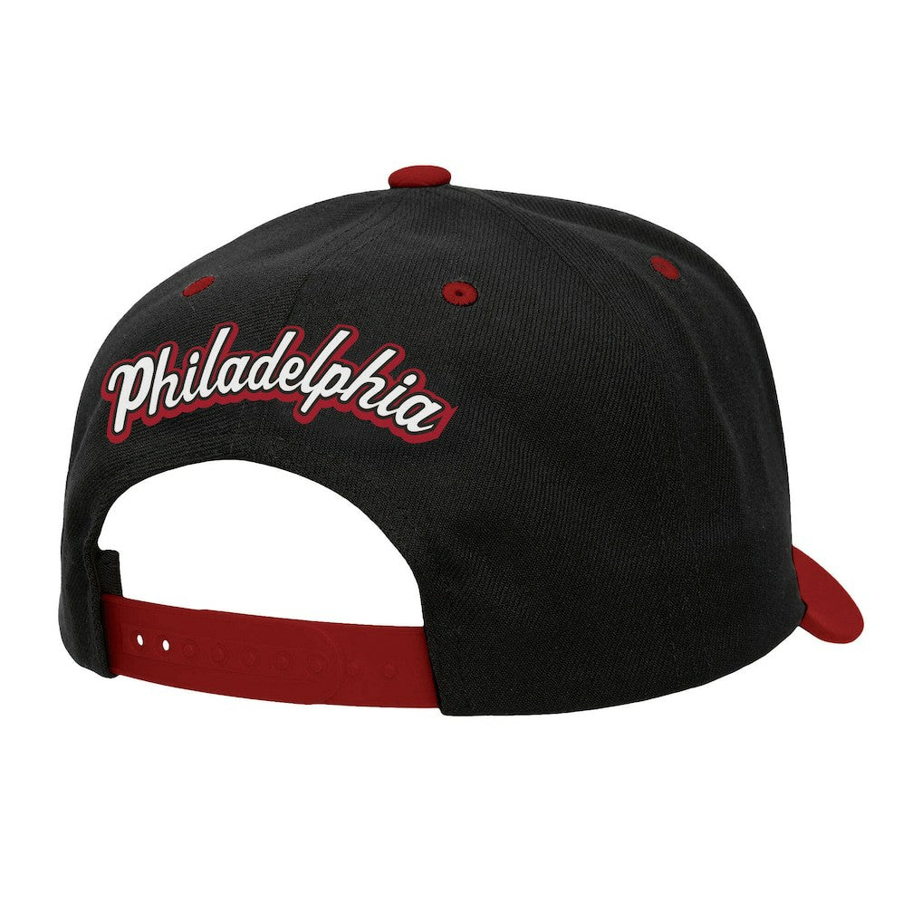 Philadelphia 76ers Backside Script 2-Tone Pro Crown Adjustable Hat Black/Red - NBA