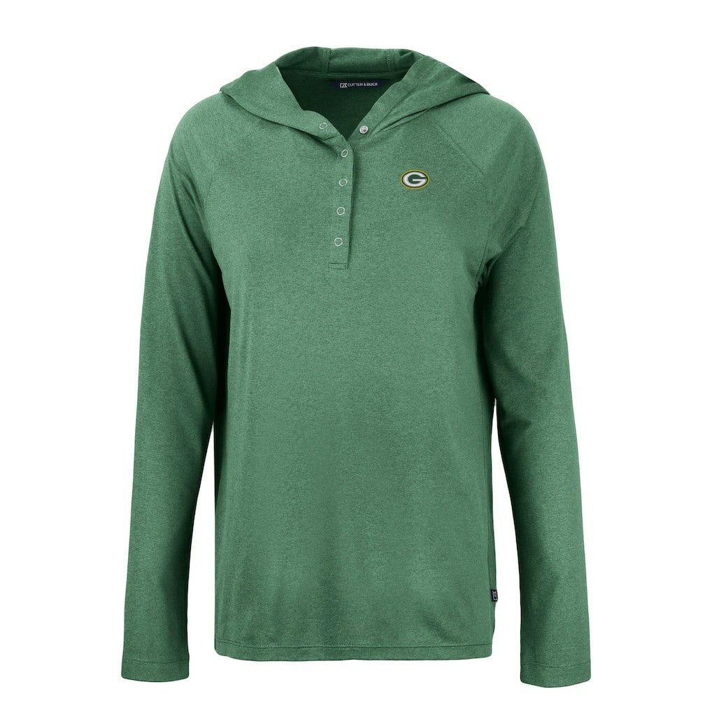 Green Bay Packers Cutter & Buck Women's Coastline Epic Comfort Eco Recycled Raglan Pullover Hoodie Hunter Green | NFL