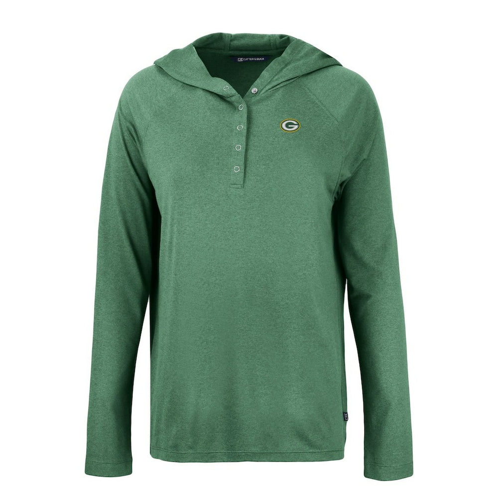 Green Bay Packers Cutter & Buck Women's Coastline Epic Comfort Eco Recycled Raglan Pullover Hoodie Hunter Green | NFL