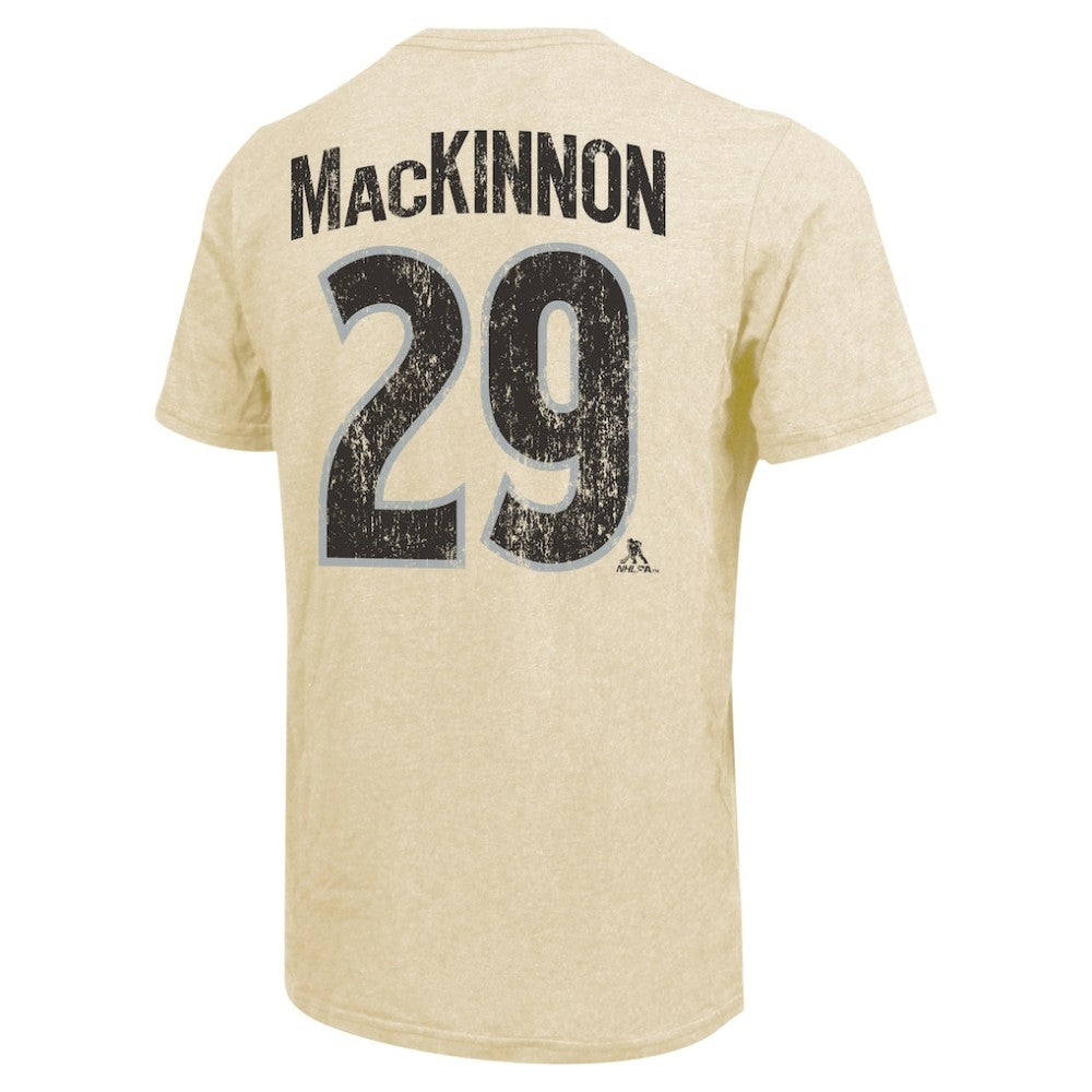 Nathan MacKinnon Colorado Avalanche Majestic Threads Dynasty Name & Number Tri-Blend T-Shirt - Cream - NHL