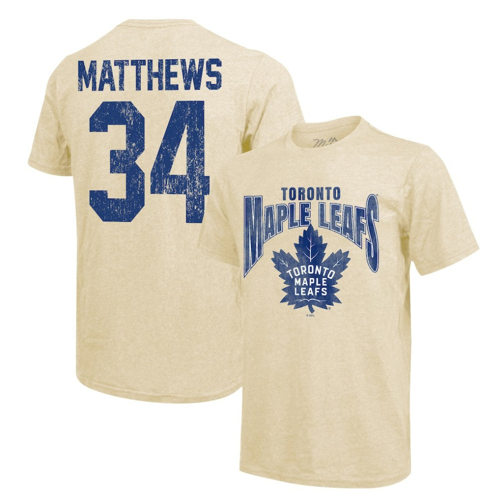 Auston Matthews Toronto Maple Leafs Majestic Threads Dynasty Name & Number Tri-Blend T-Shirt - Cream - NHL