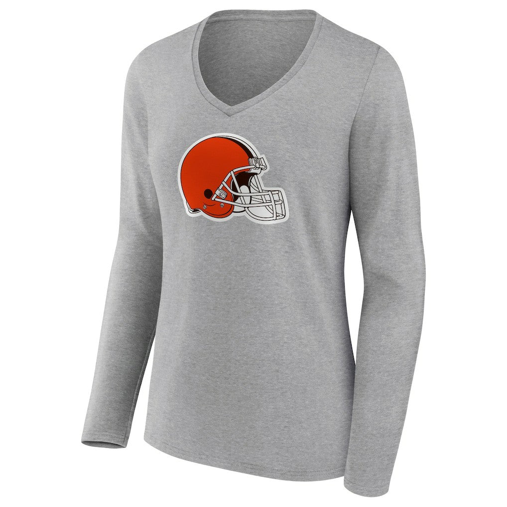 Cleveland Browns Women's Primary Logo Long Sleeve V-Neck T-Shirt Gray | NFL