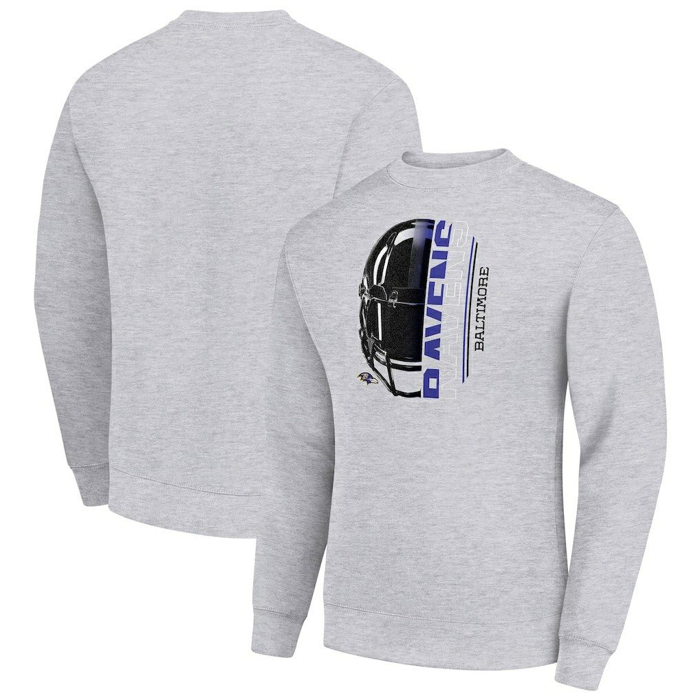 Baltimore Ravens Starter Half Helmet Team Graphic Tri-Blend Fleece Pullover Sweatshirt Heather Gray | NFL