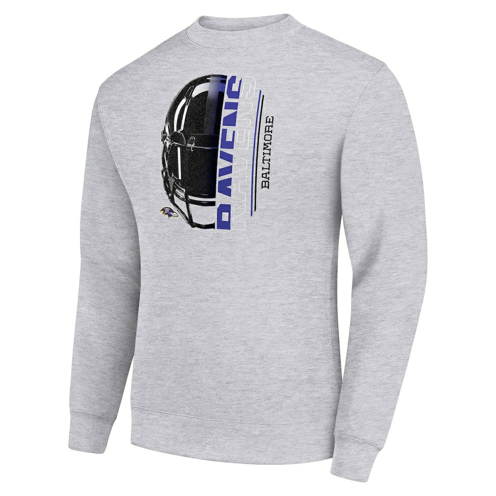 Baltimore Ravens Starter Half Helmet Team Graphic Tri-Blend Fleece Pullover Sweatshirt Heather Gray | NFL