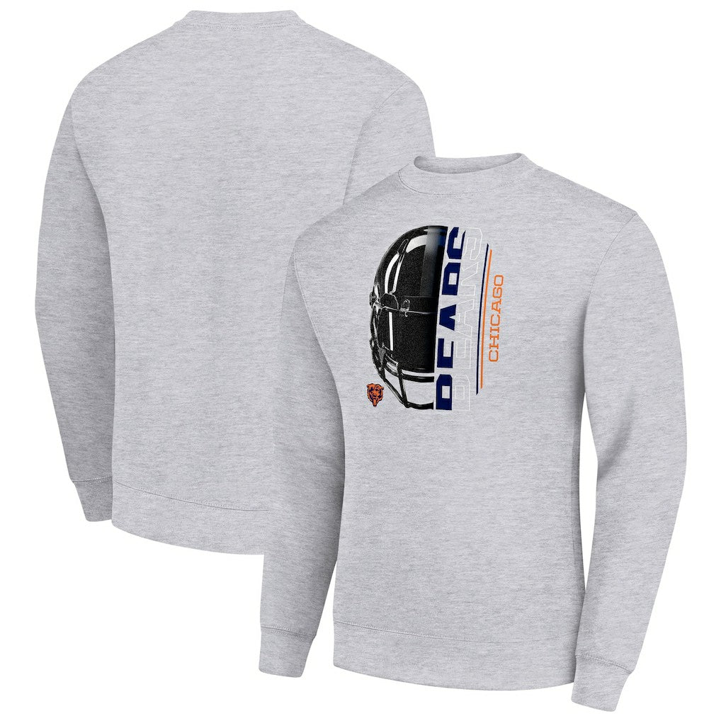 Chicago Bears Starter Half Helmet Team Graphic Tri-Blend Fleece Pullover Sweatshirt Heather Gray | NFL