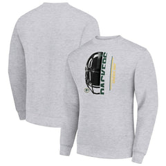 Green Bay Packers Starter Half Helmet Team Graphic Tri-Blend Fleece Pullover Sweatshirt Heather Gray | NFL