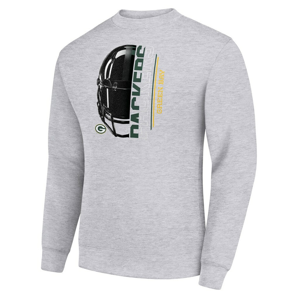 Green Bay Packers Starter Half Helmet Team Graphic Tri-Blend Fleece Pullover Sweatshirt Heather Gray | NFL