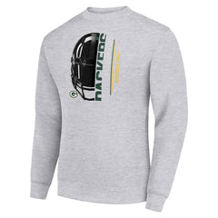 Green Bay Packers Starter Half Helmet Team Graphic Tri-Blend Fleece Pullover Sweatshirt Heather Gray | NFL