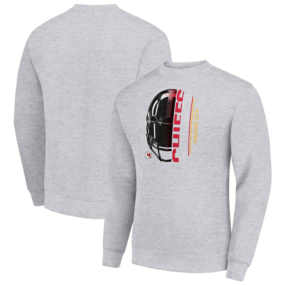 Kansas City Chiefs Starter Half Helmet Team Graphic Tri-Blend Fleece Pullover Sweatshirt Heather Gray | NFL
