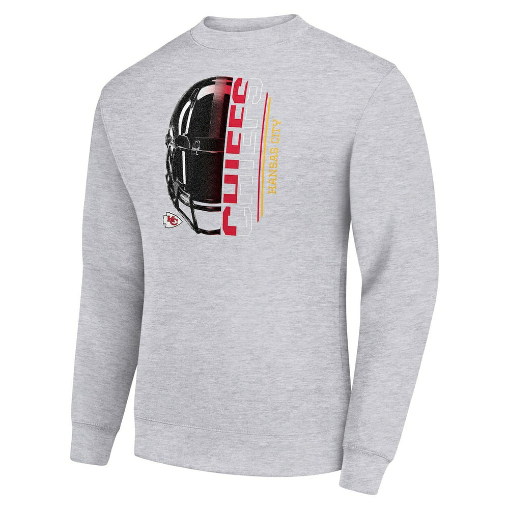 Kansas City Chiefs Starter Half Helmet Team Graphic Tri-Blend Fleece Pullover Sweatshirt Heather Gray | NFL