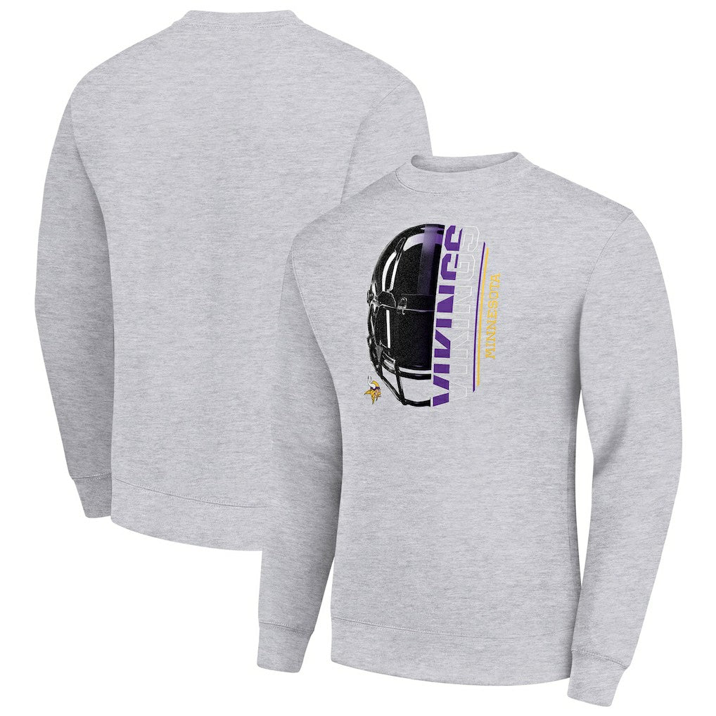 Minnesota Vikings Starter Half Helmet Team Graphic Tri-Blend Fleece Pullover Sweatshirt Heather Gray | NFL