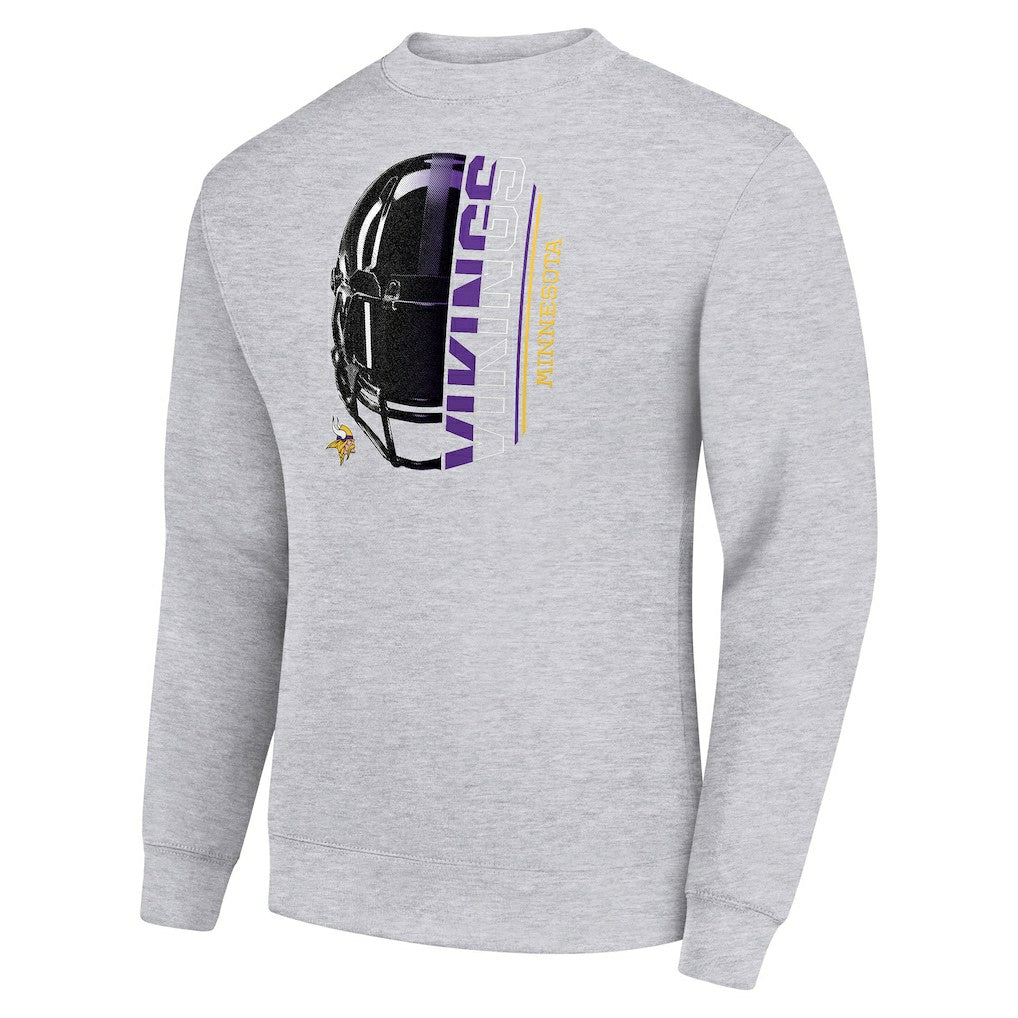 Minnesota Vikings Starter Half Helmet Team Graphic Tri-Blend Fleece Pullover Sweatshirt Heather Gray | NFL