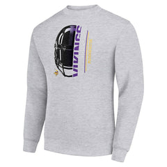 Minnesota Vikings Starter Half Helmet Team Graphic Tri-Blend Fleece Pullover Sweatshirt Heather Gray | NFL