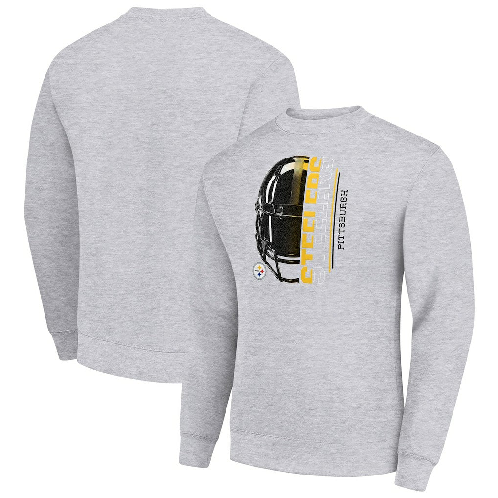 Pittsburgh Steelers Starter Half Helmet Team Graphic Tri-Blend Fleece Pullover Sweatshirt Heather Gray | NFL