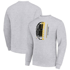 Pittsburgh Steelers Starter Half Helmet Team Graphic Tri-Blend Fleece Pullover Sweatshirt Heather Gray | NFL