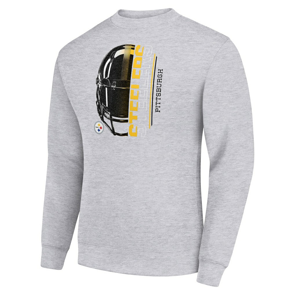Pittsburgh Steelers Starter Half Helmet Team Graphic Tri-Blend Fleece Pullover Sweatshirt Heather Gray | NFL