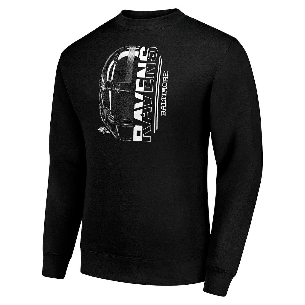 Baltimore Ravens Starter Half Helmet Team Graphic Tri-Blend Fleece Pullover Sweatshirt Black | NFL
