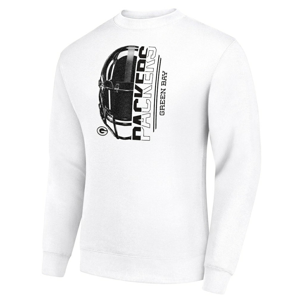 Green Bay Packers Starter Half Helmet Team Graphic Tri-Blend Fleece Pullover Sweatshirt White | NFL
