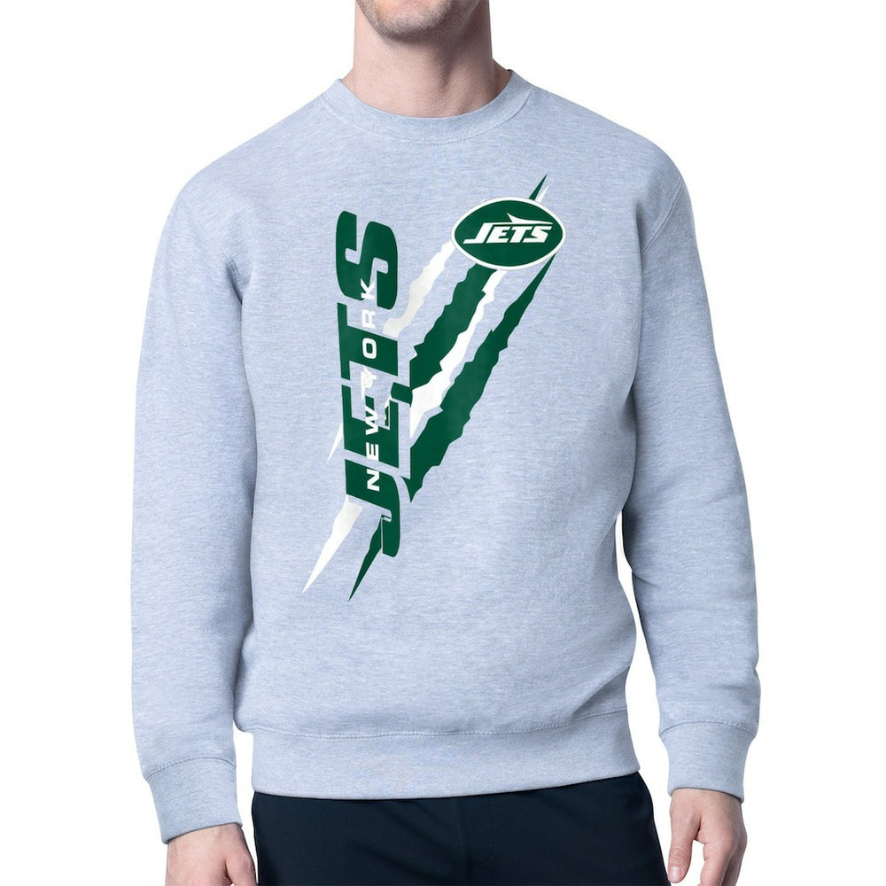 New York Jets Starter Color Scratch Team Graphic Fleece Pullover Sweatshirt Heather Gray | NFL