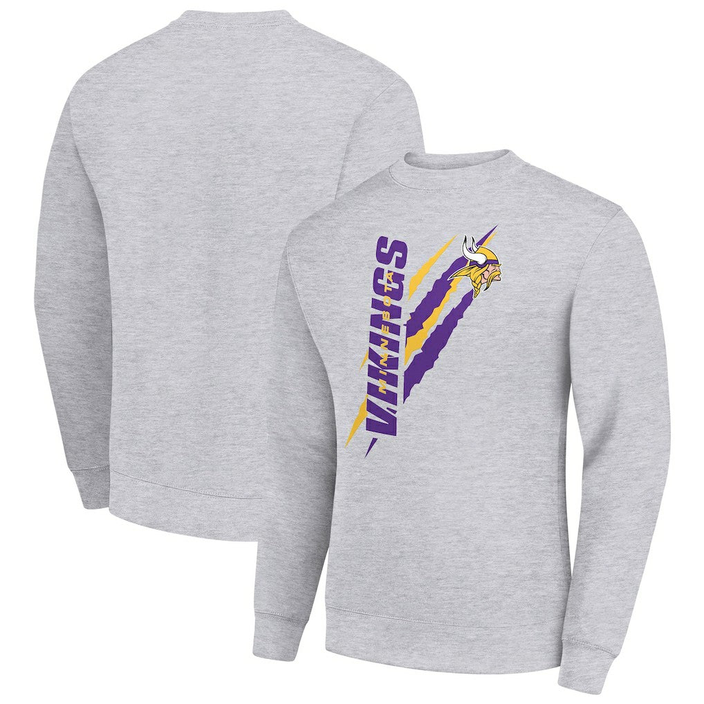 Minnesota Vikings Starter Color Scratch Team Graphic Fleece Pullover Sweatshirt Heather Gray | NFL