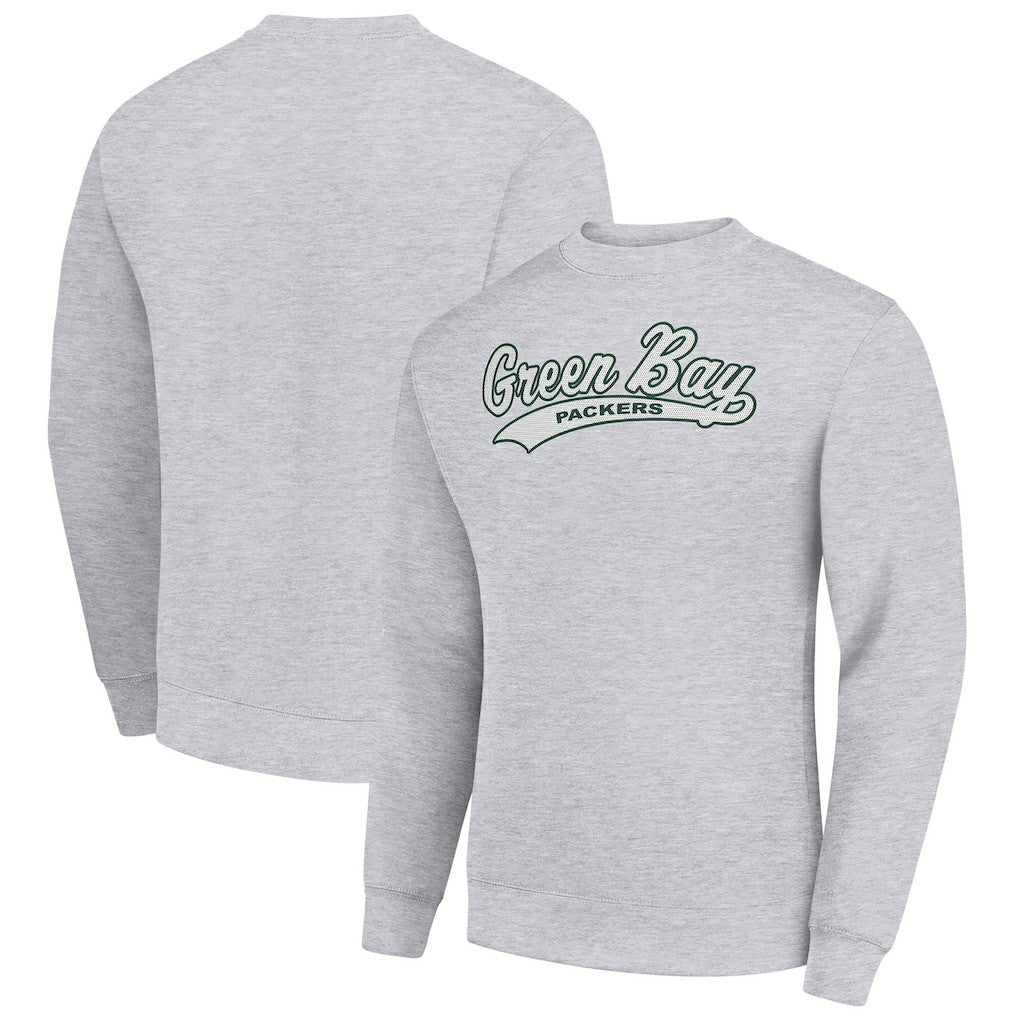 Green Bay Packers Starter Tailsweep Team Graphic Tri-Blend Fleece Pullover Sweatshirt Heather Gray | NFL