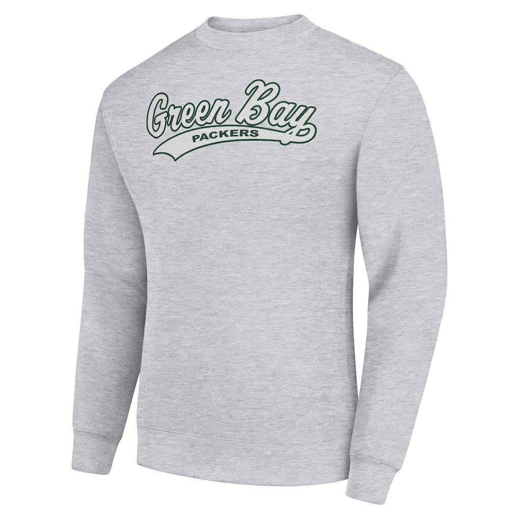 Green Bay Packers Starter Tailsweep Team Graphic Tri-Blend Fleece Pullover Sweatshirt Heather Gray | NFL