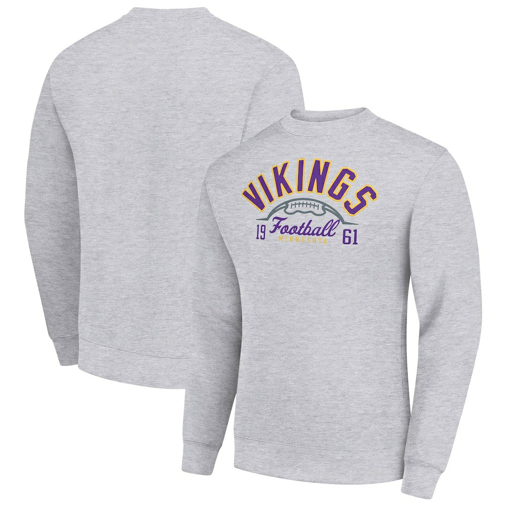 Minnesota Vikings Starter Half Ball Team Graphic Tri-Blend Fleece Pullover Sweatshirt Heather Gray | NFL