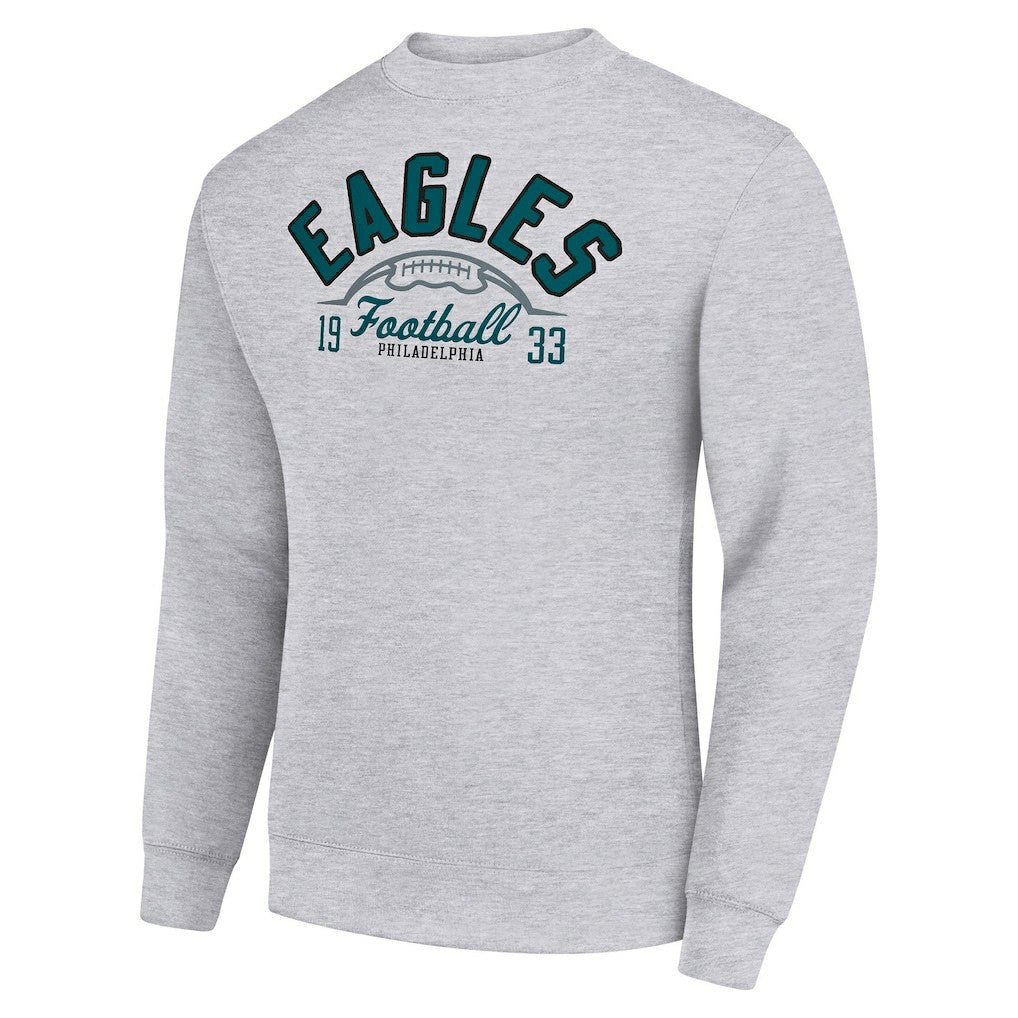 Philadelphia Eagles Starter Half Ball Team Graphic Tri-Blend Fleece Pullover Sweatshirt Heather Gray | NFL