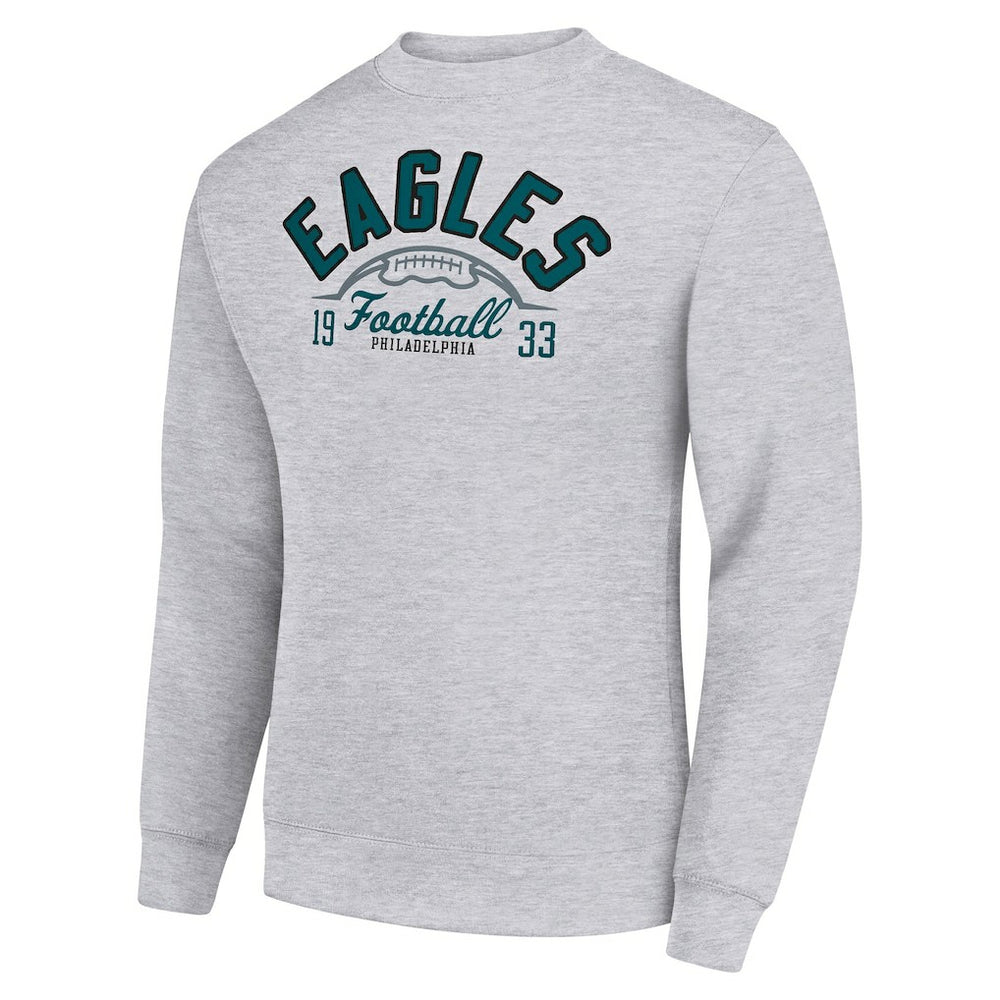 Philadelphia Eagles Starter Half Ball Team Graphic Tri-Blend Fleece Pullover Sweatshirt Heather Gray | NFL