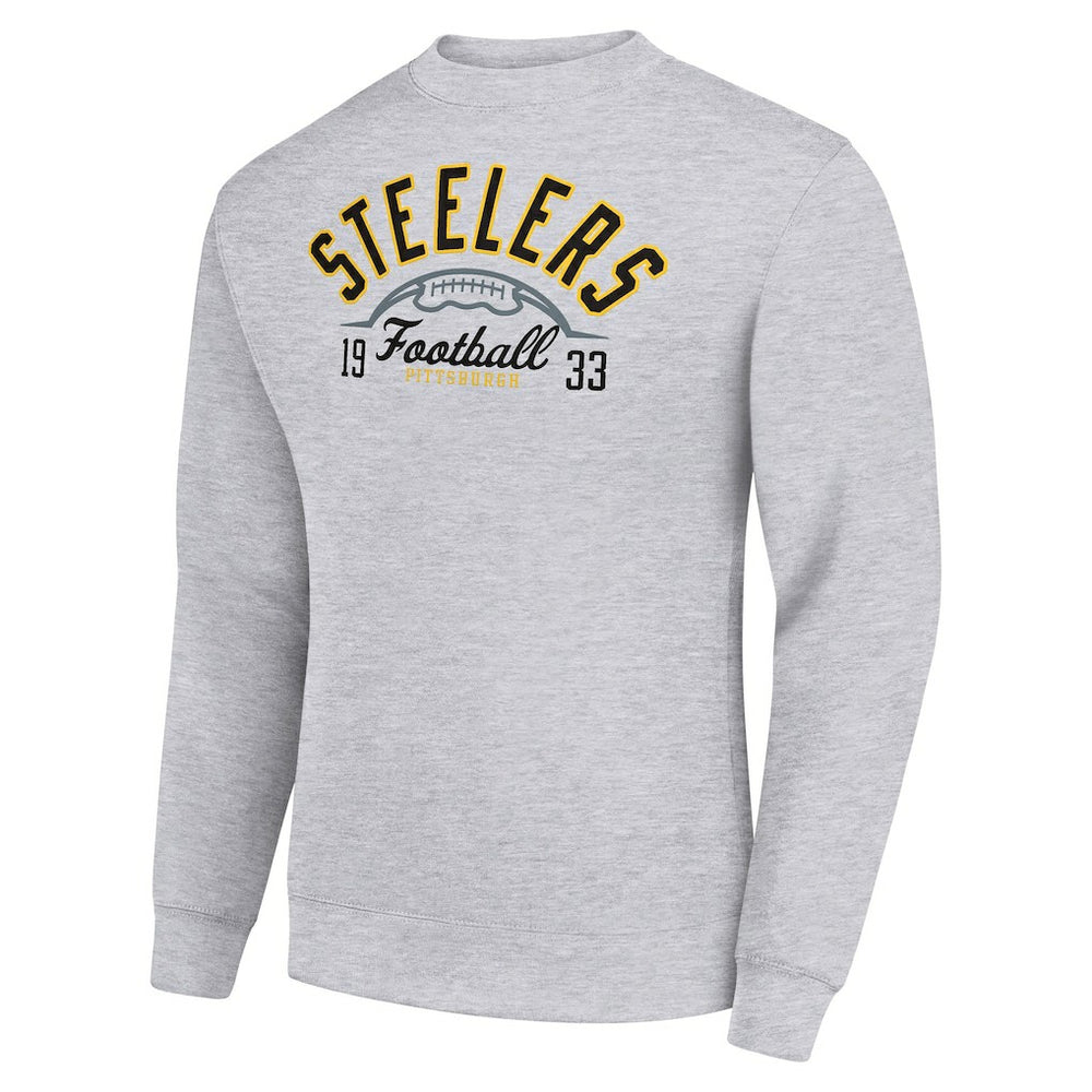 Pittsburgh Steelers Starter Half Ball Team Graphic Tri-Blend Fleece Pullover Sweatshirt Heather Gray | NFL