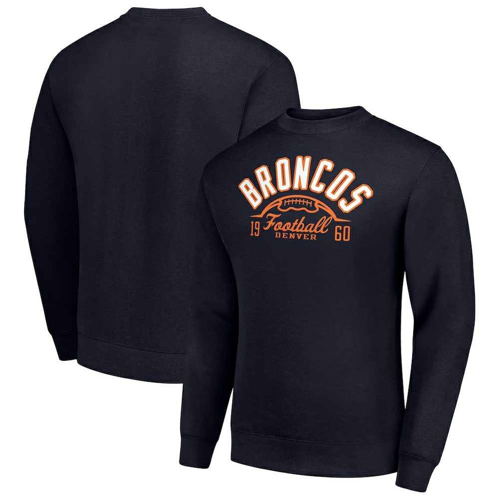 Denver Broncos Starter Half Ball Team Graphic Tri-Blend Fleece Pullover Sweatshirt Navy | NFL