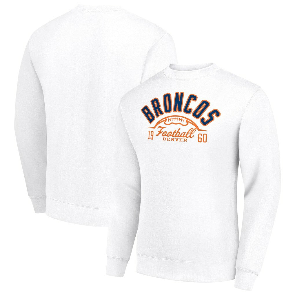 Denver Broncos Starter Half Ball Team Graphic Tri-Blend Fleece Pullover Sweatshirt White | NFL