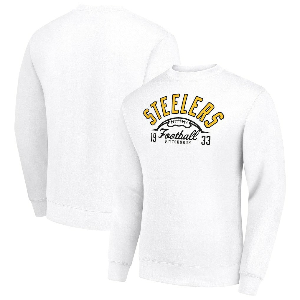 Pittsburgh Steelers Starter Half Ball Team Graphic Tri-Blend Fleece Pullover Sweatshirt White | NFL