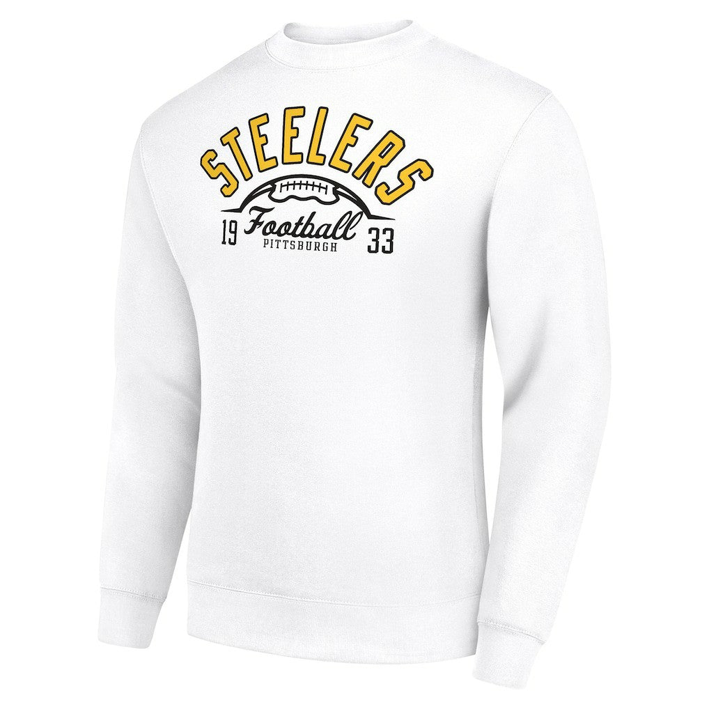 Pittsburgh Steelers Starter Half Ball Team Graphic Tri-Blend Fleece Pullover Sweatshirt White | NFL