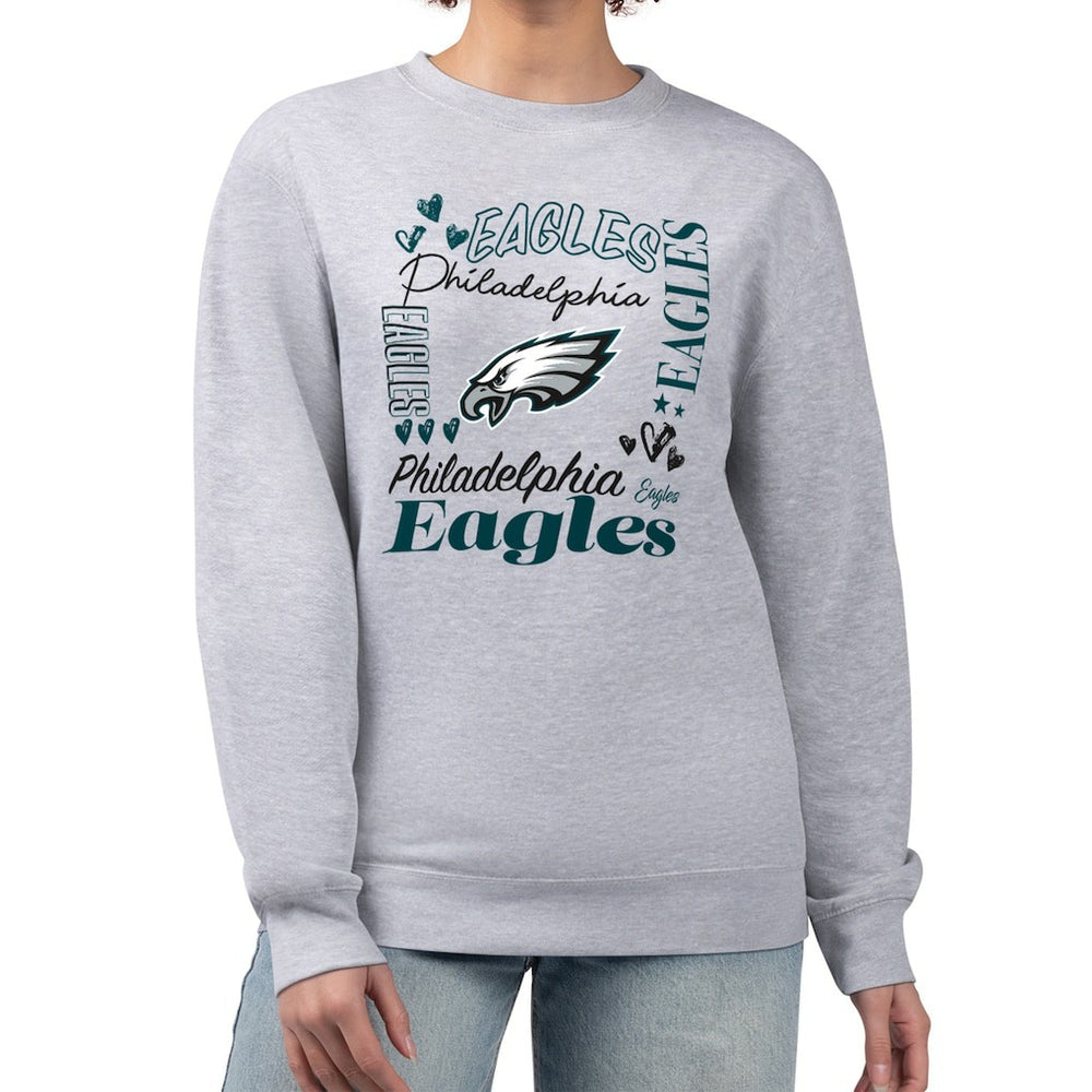 Philadelphia Eagles G-III 4Her by Carl Banks Women's Collage Graphic Fleece Pullover Sweatshirt Heather Gray | NFL