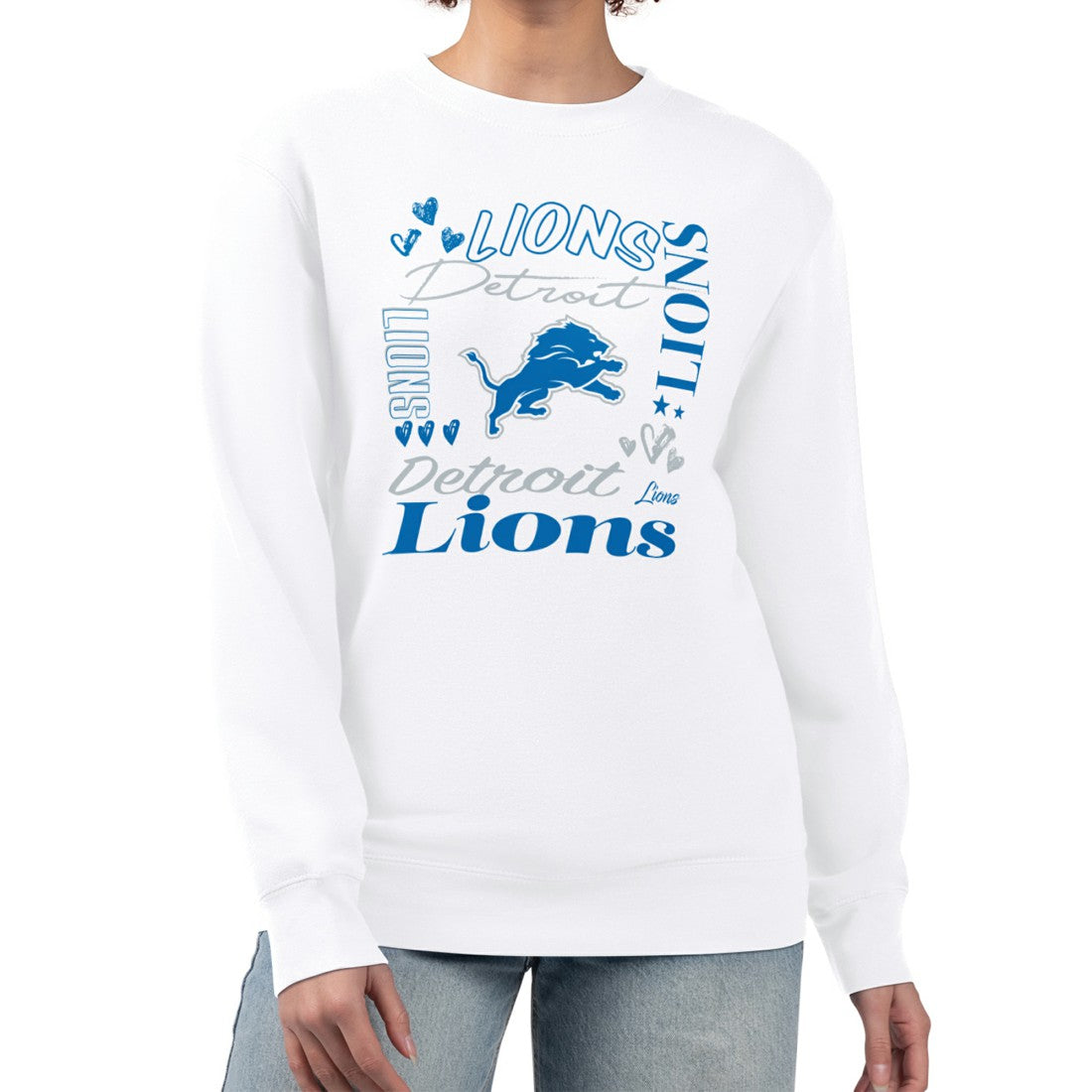 Detroit Lions G-III 4Her by Carl Banks Women's Collage Graphic Fleece Pullover Sweatshirt White | NFL