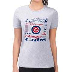 Chicago Cubs G-III 4Her by Carl Banks Women's Super-Slim Fit Lightweight Collage Team Graphic Crew Neck T-Shirt - MLB