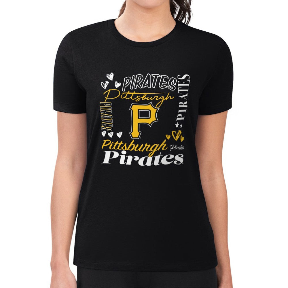 Pittsburgh Pirates G-III 4Her by Carl Banks Women's Super-Slim Fit Lightweight Collage Team Graphic Crew Neck T-Shirt - MLB