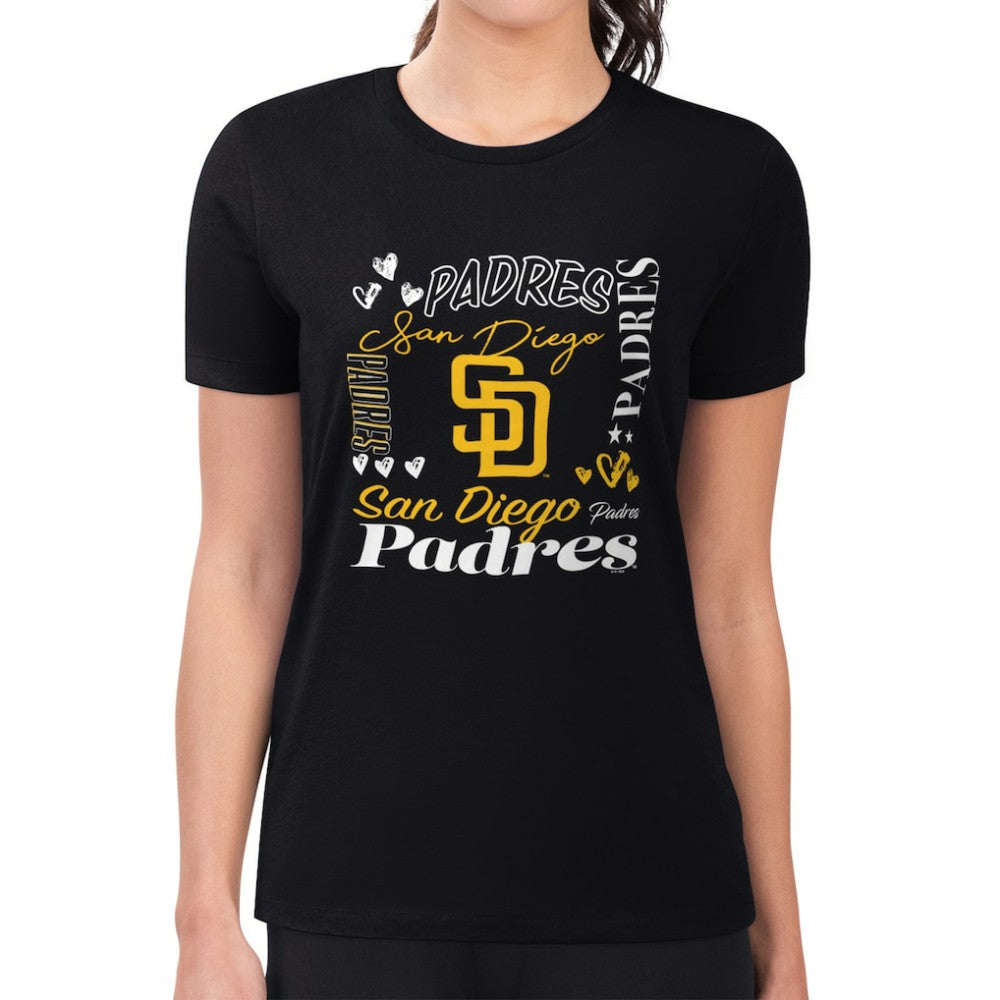 San Diego Padres G-III 4Her by Carl Banks Women's Super-Slim Fit Lightweight Collage Team Graphic Crew Neck T-Shirt - MLB
