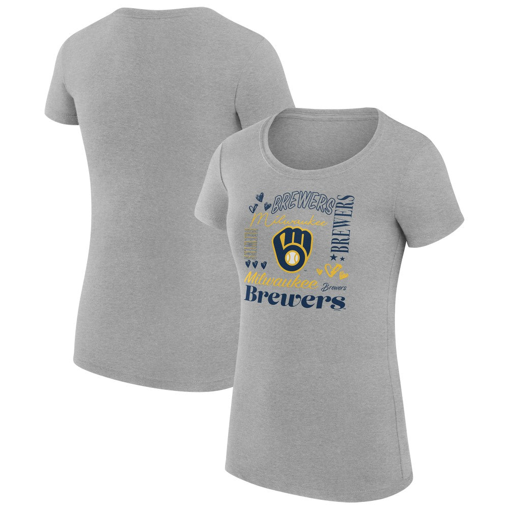 Milwaukee Brewers G-III 4Her by Carl Banks Women's Super-Slim Fit Lightweight Collage Team Graphic Crew Neck T-Shirt - MLB