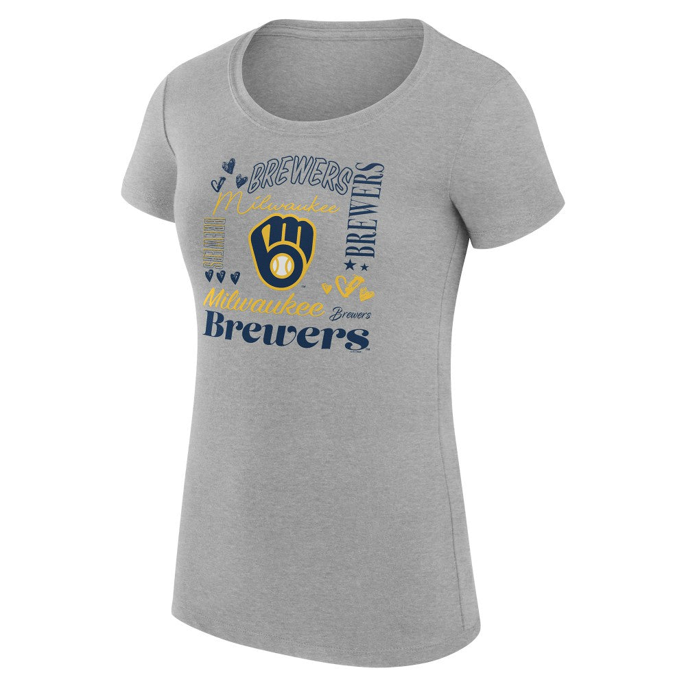 Milwaukee Brewers G-III 4Her by Carl Banks Women's Super-Slim Fit Lightweight Collage Team Graphic Crew Neck T-Shirt - MLB