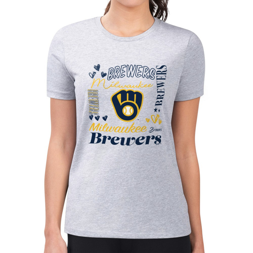 Milwaukee Brewers G-III 4Her by Carl Banks Women's Super-Slim Fit Lightweight Collage Team Graphic Crew Neck T-Shirt - MLB