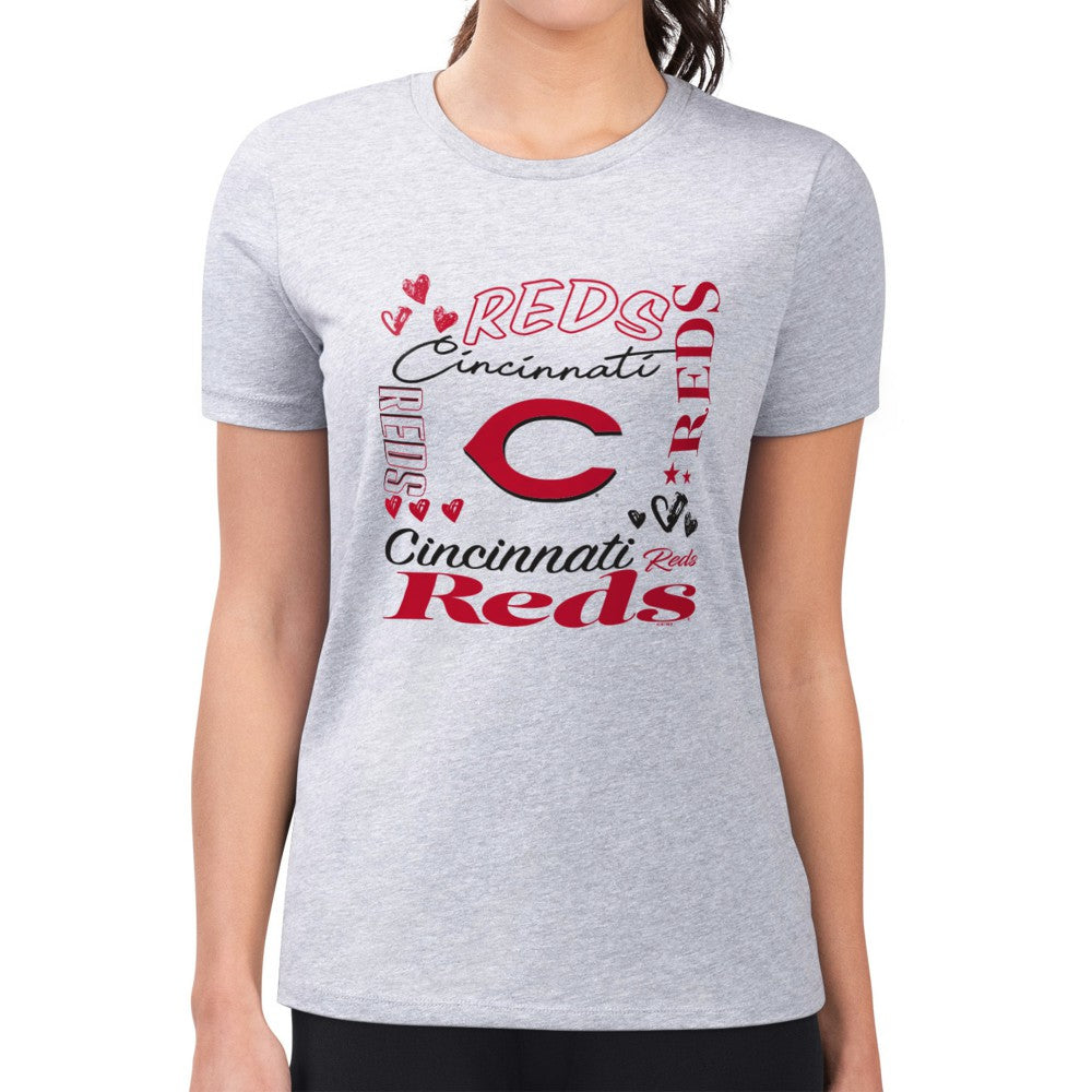 Cincinnati Reds G-III 4Her by Carl Banks Women's Super-Slim Fit Lightweight Collage Team Graphic Crew Neck T-Shirt - MLB