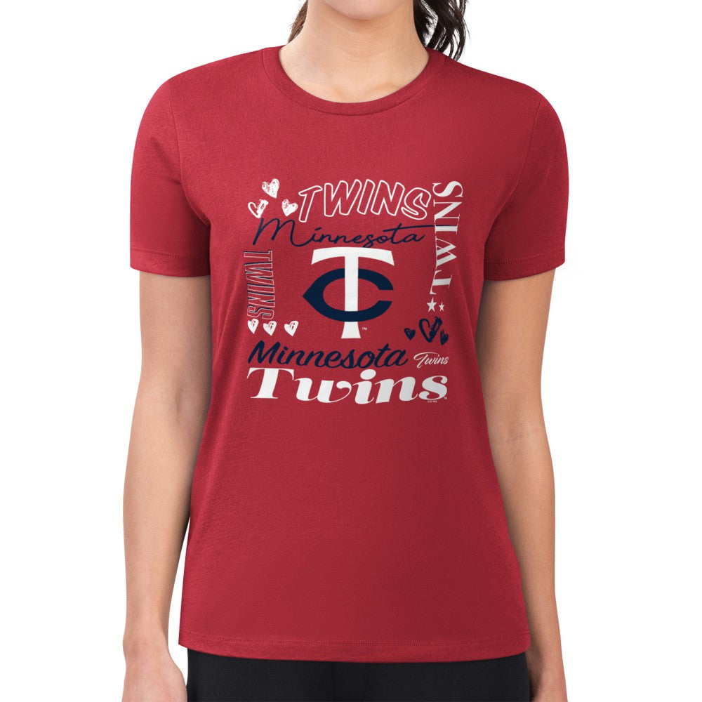 Minnesota Twins G-III 4Her by Carl Banks Women's Super-Slim Fit Lightweight Collage Team Graphic Crew Neck T-Shirt - MLB