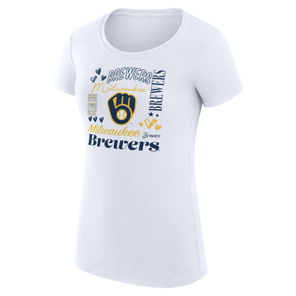 Milwaukee Brewers G-III 4Her by Carl Banks Women's Super-Slim Fit Lightweight Collage Team Graphic Crew Neck T-Shirt - MLB