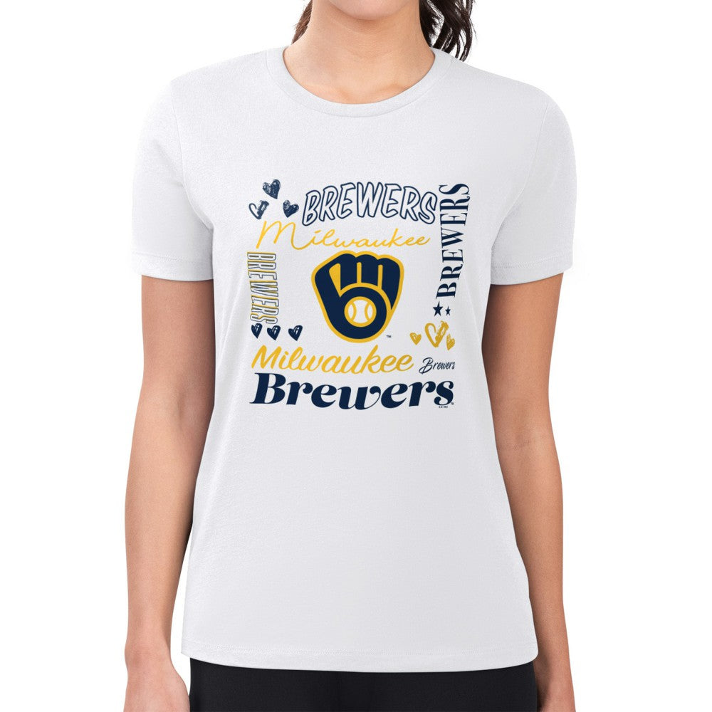 Milwaukee Brewers G-III 4Her by Carl Banks Women's Super-Slim Fit Lightweight Collage Team Graphic Crew Neck T-Shirt - MLB